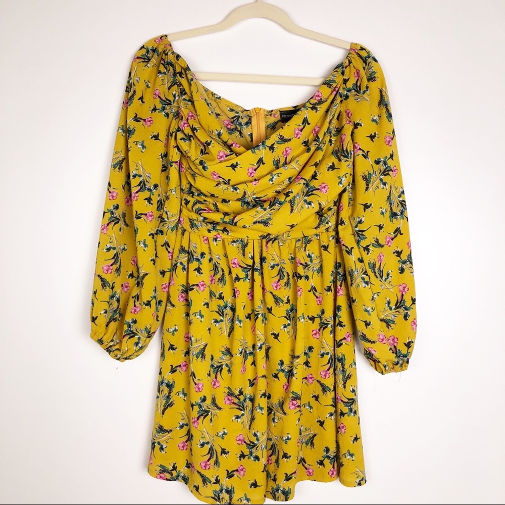 PrettyLittleThing mustard floral swing dress - Picture 2 of 5